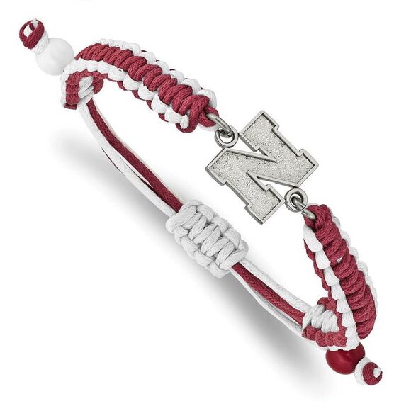 Stainless Steel University of Nebraska Adj Nylon Cord Bracelet, 9 Inch - Picture 1 of 3